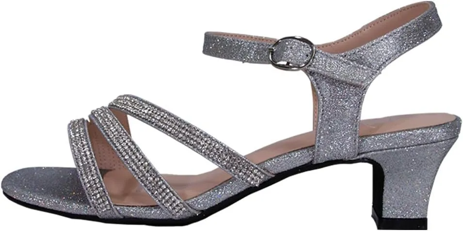 Floral Jenna Women's Wide Width Glittery Rhinestone Upper Straps Heeled Sandals