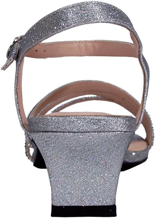 Floral Jenna Women's Wide Width Glittery Rhinestone Upper Straps Heeled Sandals