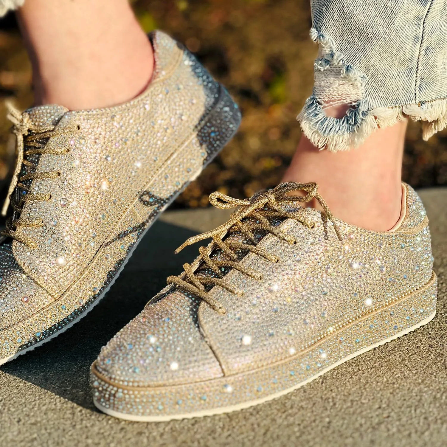 Forever Link Womens Sparkly Bling Rhinestone Fashion Glitter Shiny Platform Sneakers Shoes