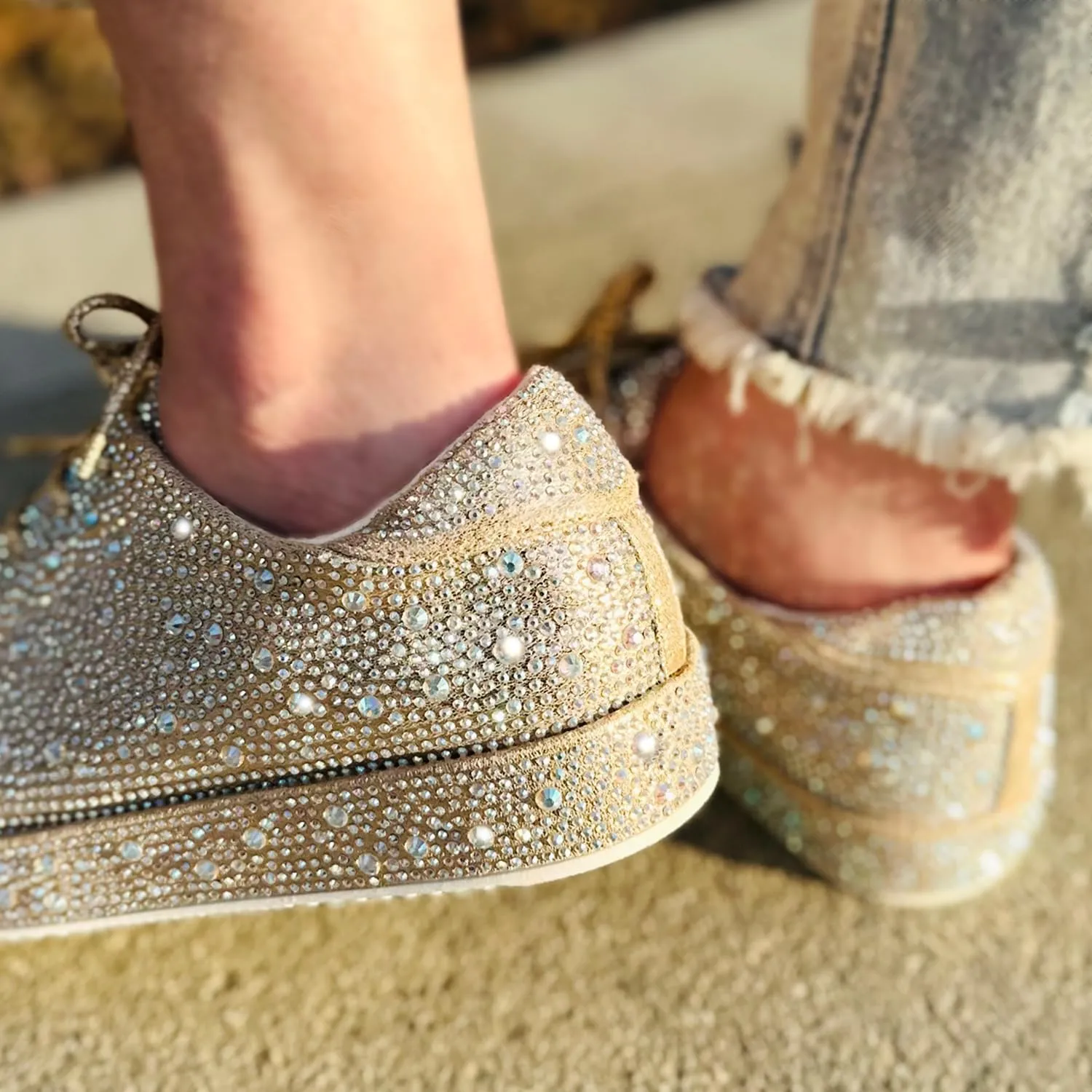 Forever Link Womens Sparkly Bling Rhinestone Fashion Glitter Shiny Platform Sneakers Shoes