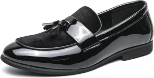 FOTN Mens Patent Leather Slip On Tassels Penny Loafers Luxury Two Tone Suede Dress Smoking Shoes for Business Party Wedding