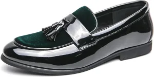 FOTN Mens Patent Leather Slip On Tassels Penny Loafers Luxury Two Tone Suede Dress Smoking Shoes for Business Party Wedding