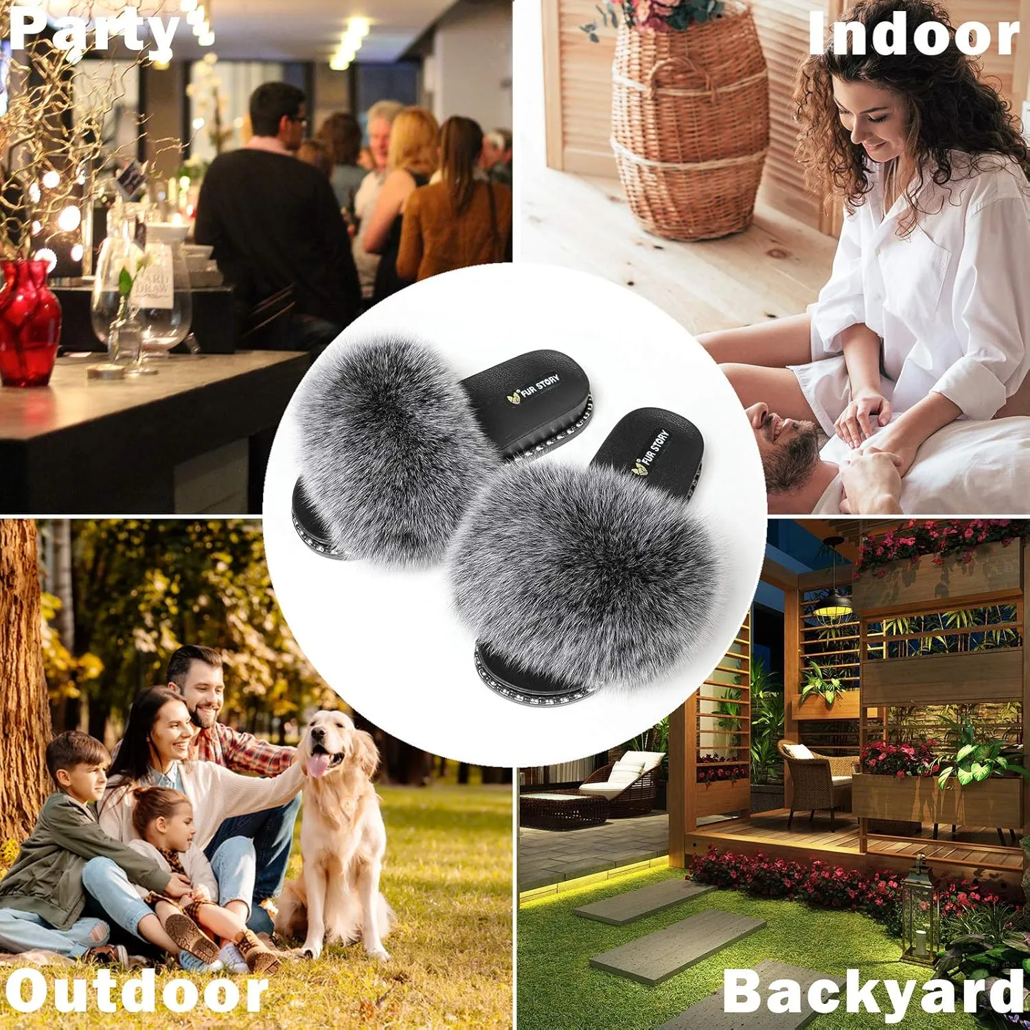 Fur Slippers Furry Fuzzy Slides Platform Sandals Open Toe Fluffy Slides Feather Sandals Fur Slip On Shoes for Women