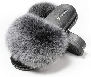 Fur Slippers Furry Fuzzy Slides Platform Sandals Open Toe Fluffy Slides Feather Sandals Fur Slip On Shoes for Women