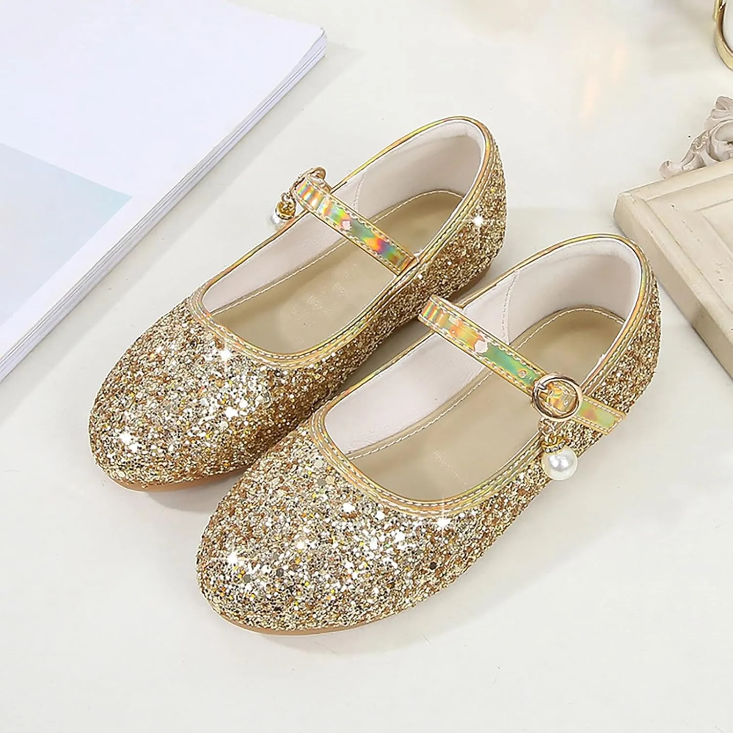 Generic Ballet Shoes for Girls Kids Low Heel Mary Jane Shoes Wedding Party Flat Sneakers Toddler Princess Sandals