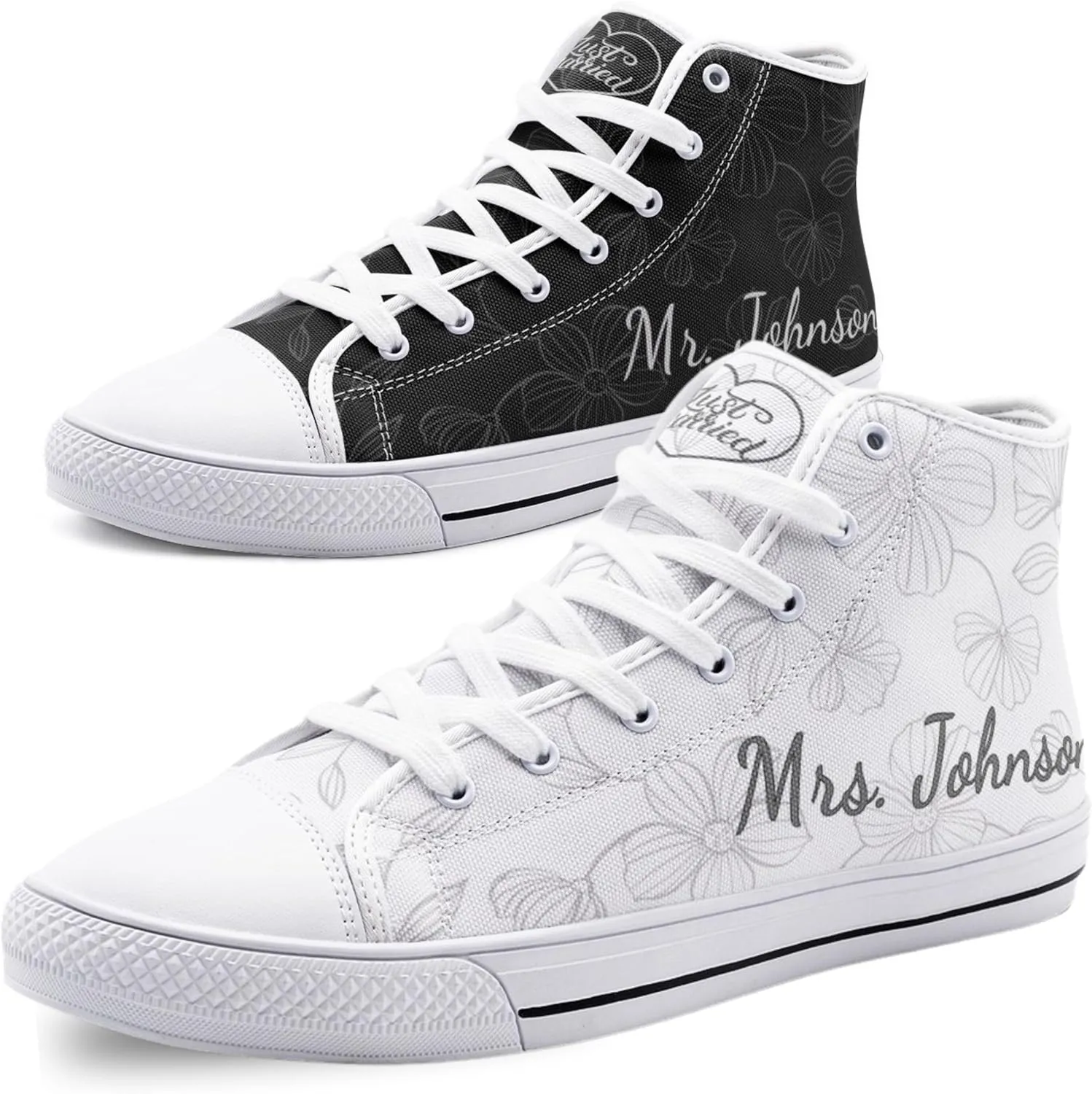 Generic Wedding Sneakers for Bride and Groom Matching Custom Shoes, Mr Mrs Husband and Wife Matching Sneakers for Wedding Day Personalized Black, 8 Women/8 Men