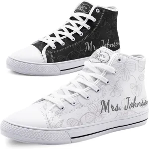 Generic Wedding Sneakers for Bride and Groom Matching Custom Shoes, Mr Mrs Husband and Wife Matching Sneakers for Wedding Day Personalized Black, 8 Women/8 Men