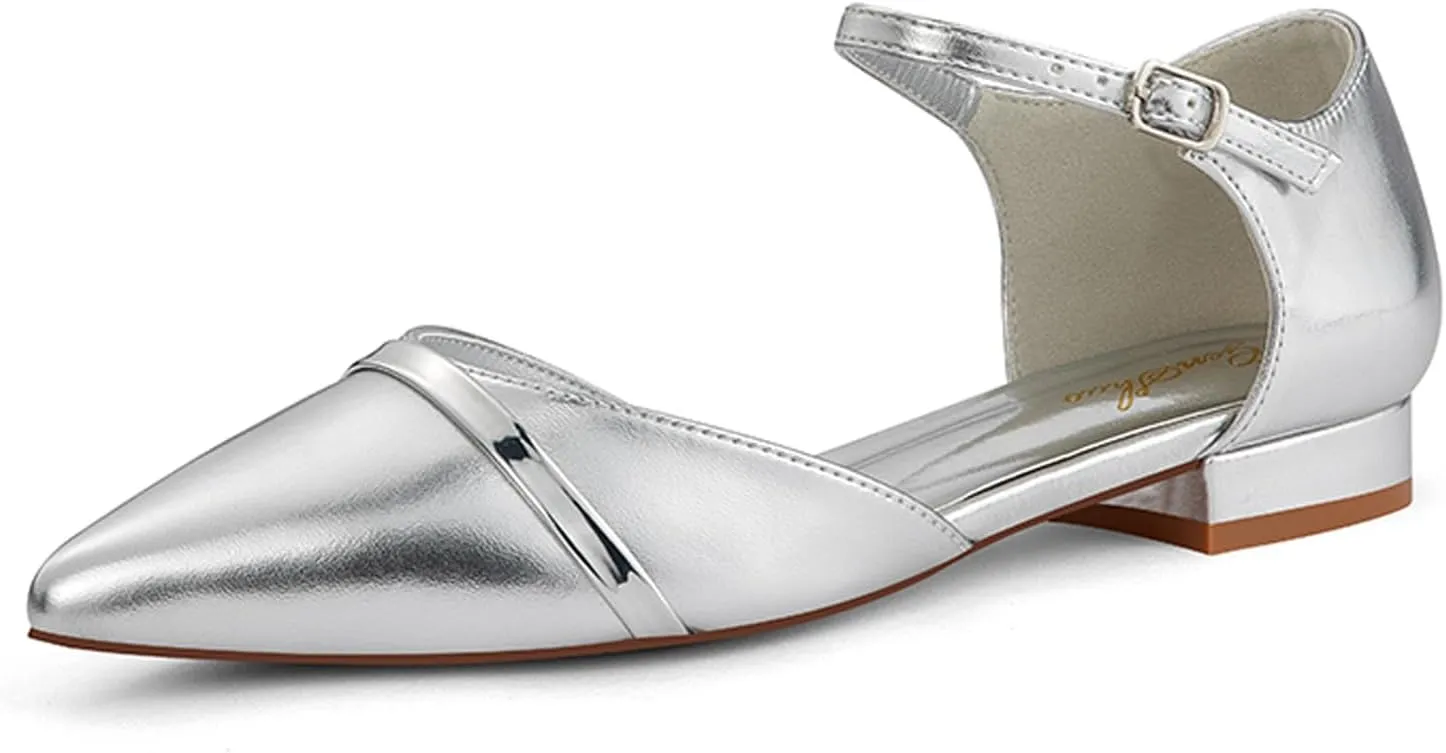 GENSHUO Women's Flats - Comfortable Dressy Casual Pointed Toe Dress Flat Shoes - 1 inch Low Block Heel Pumps