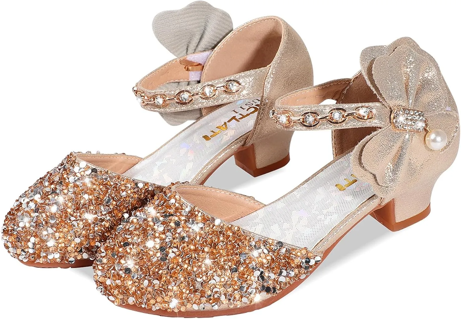 Girls Dress Pumps Glitter Sequins Princess Crystal High Heels Closed Toe Party Wedding Flower Girls Shoes (Little/Big Kid)