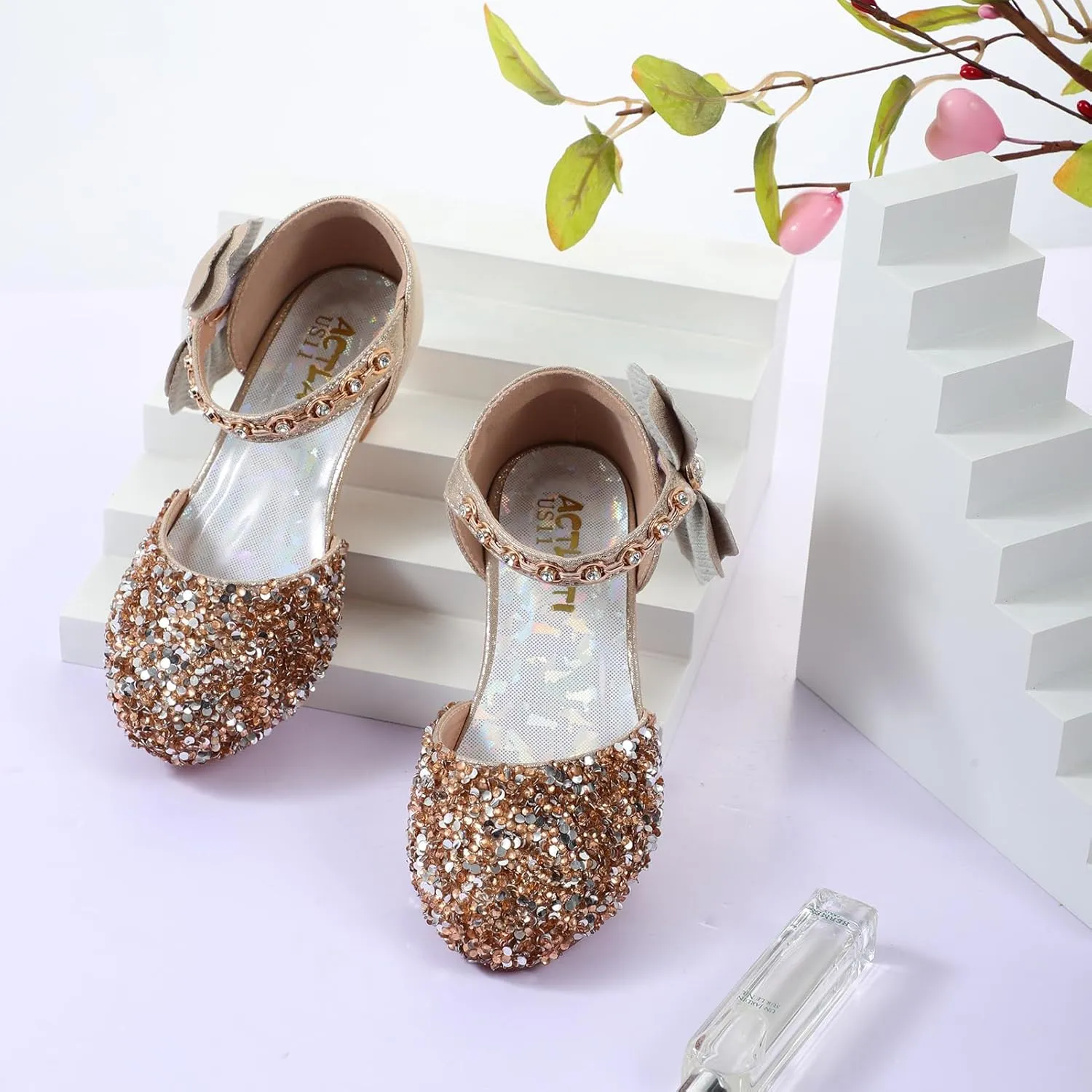 Girls Dress Pumps Glitter Sequins Princess Crystal High Heels Closed Toe Party Wedding Flower Girls Shoes (Little/Big Kid)