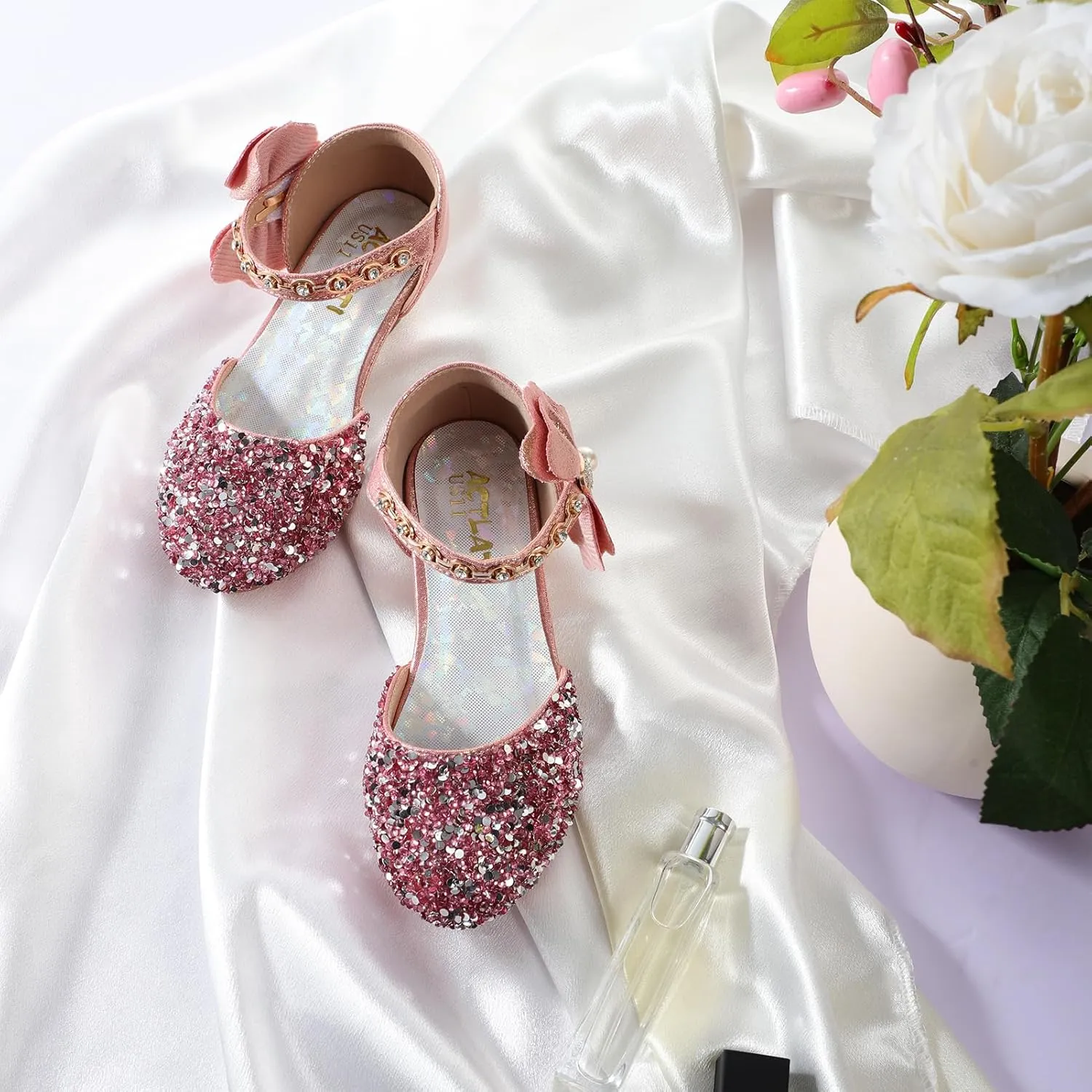 Girls Dress Pumps Glitter Sequins Princess Crystal High Heels Closed Toe Party Wedding Flower Girls Shoes (Little/Big Kid)