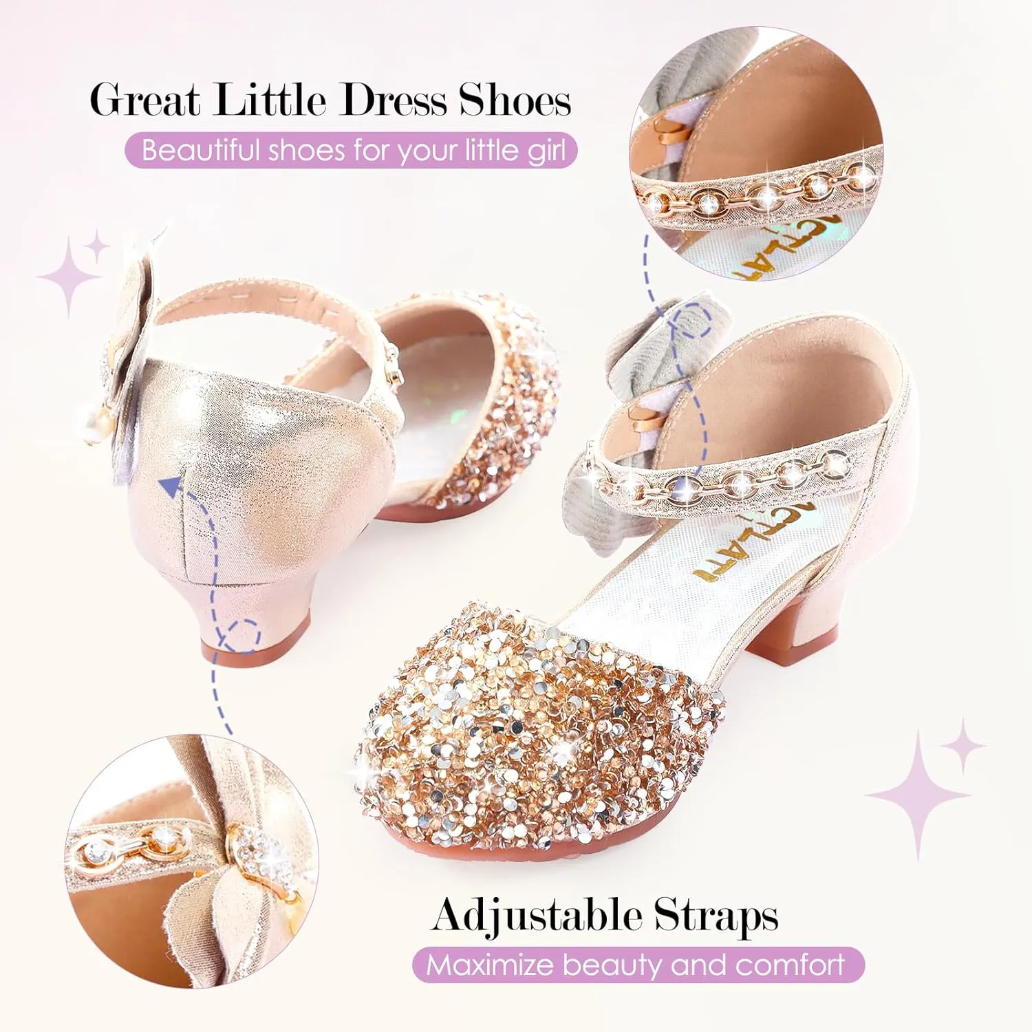 Girls Dress Pumps Glitter Sequins Princess Crystal High Heels Closed Toe Party Wedding Flower Girls Shoes (Little/Big Kid)