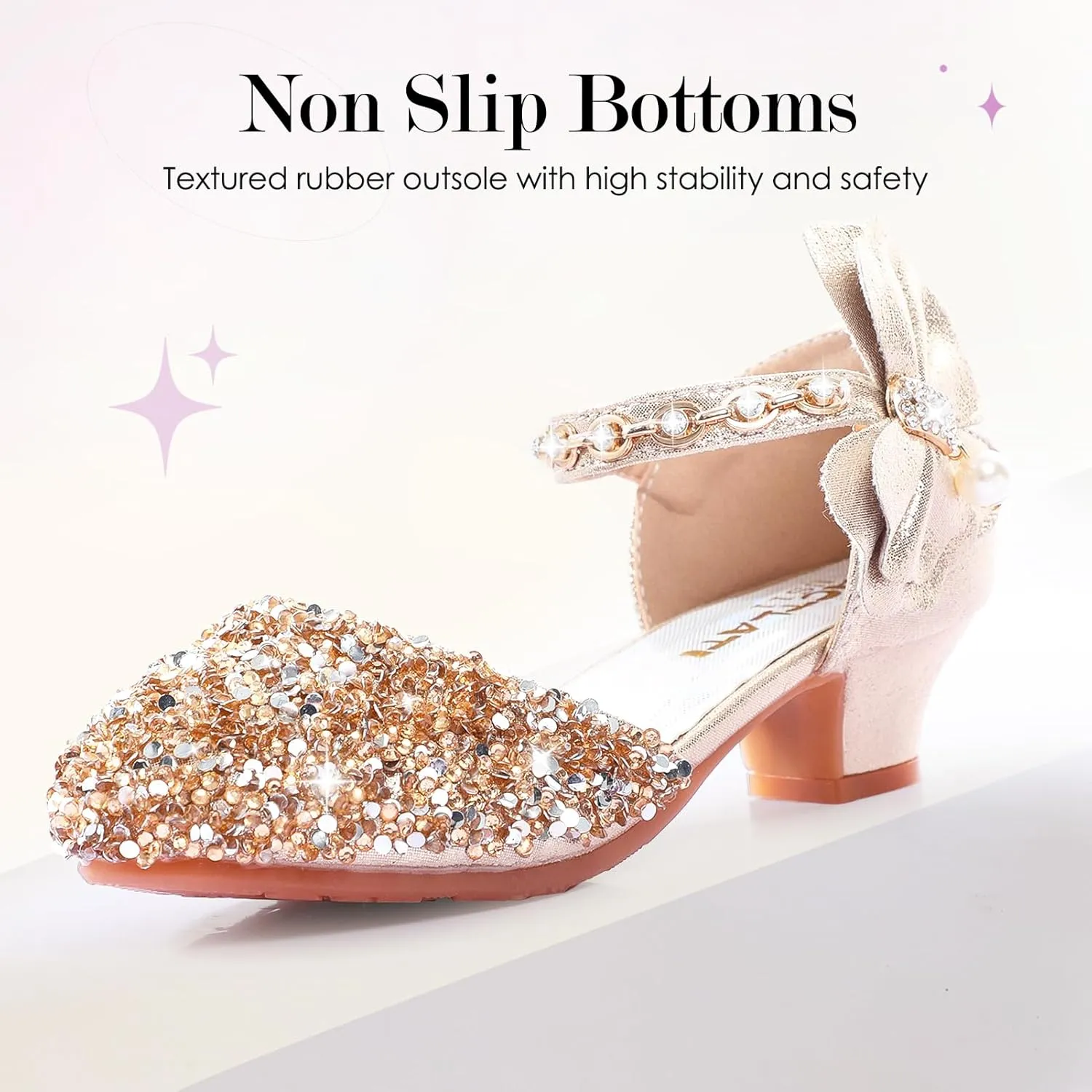 Girls Dress Pumps Glitter Sequins Princess Crystal High Heels Closed Toe Party Wedding Flower Girls Shoes (Little/Big Kid)