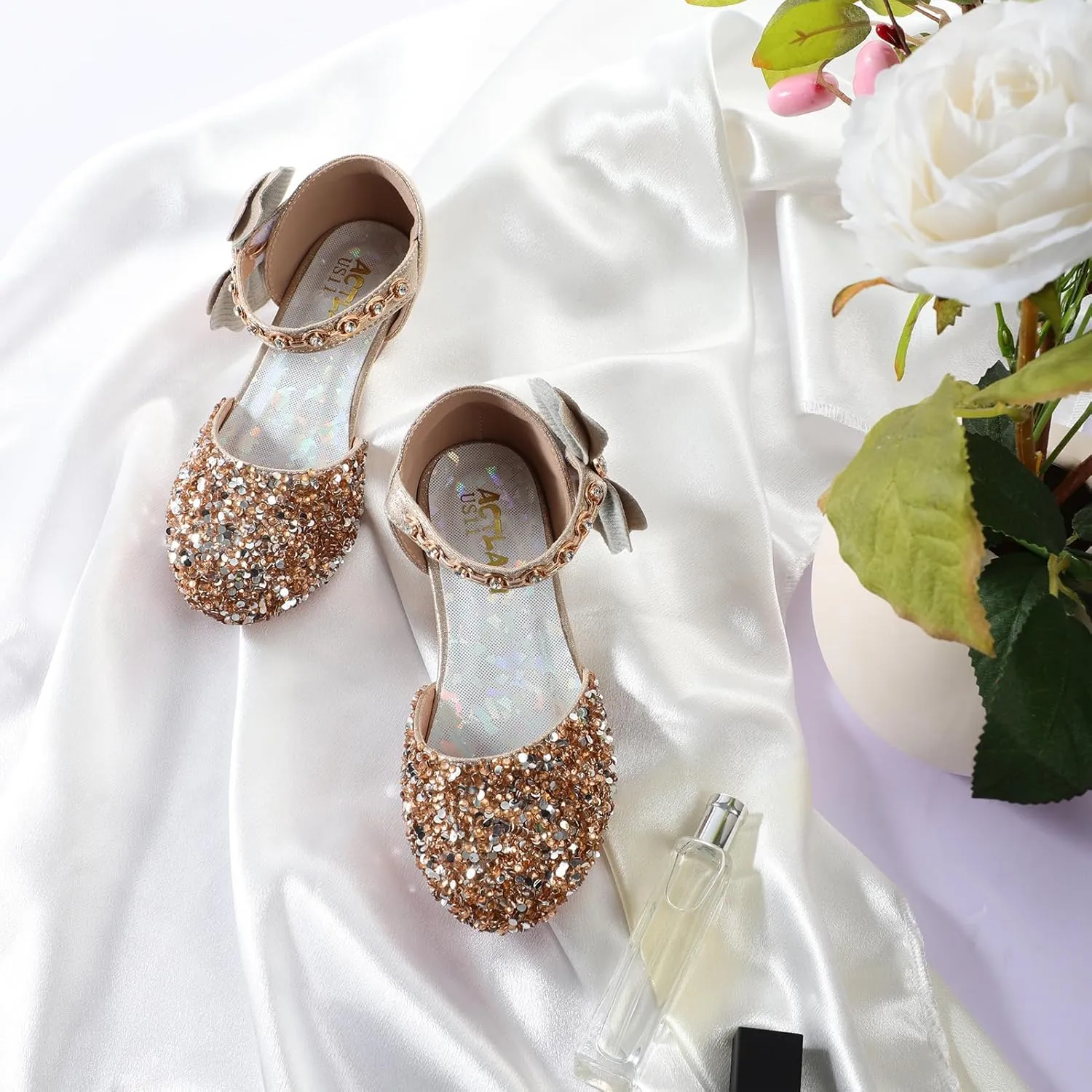 Girls Dress Pumps Glitter Sequins Princess Crystal High Heels Closed Toe Party Wedding Flower Girls Shoes (Little/Big Kid)