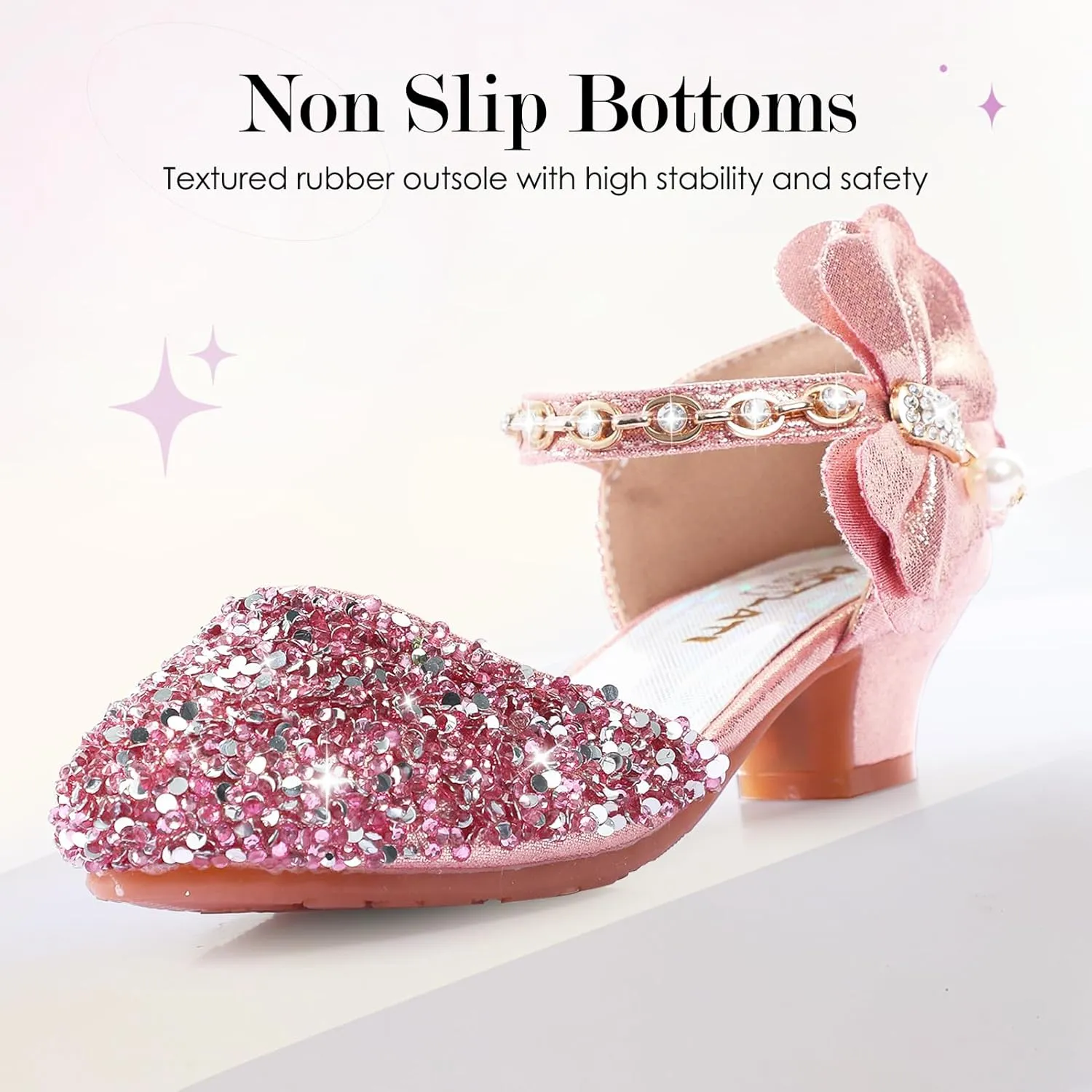 Girls Dress Pumps Glitter Sequins Princess Crystal High Heels Closed Toe Party Wedding Flower Girls Shoes (Little/Big Kid)
