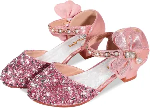 Girls Dress Pumps Glitter Sequins Princess Crystal High Heels Closed Toe Party Wedding Flower Girls Shoes (Little/Big Kid)