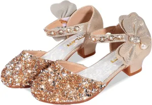 Girls Dress Pumps Glitter Sequins Princess Crystal High Heels Closed Toe Party Wedding Flower Girls Shoes (Little/Big Kid)