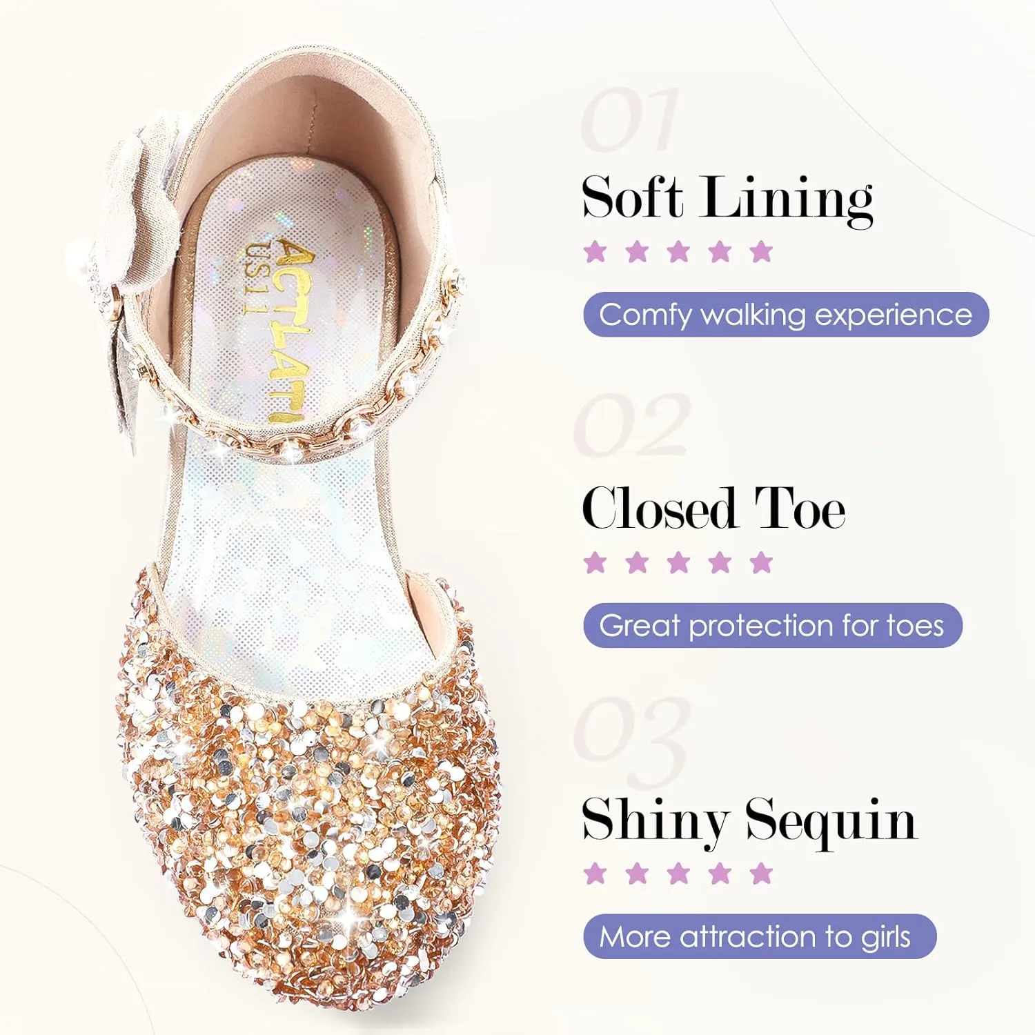 Girls Dress Pumps Glitter Sequins Princess Crystal High Heels Closed Toe Party Wedding Flower Girls Shoes (Little/Big Kid)