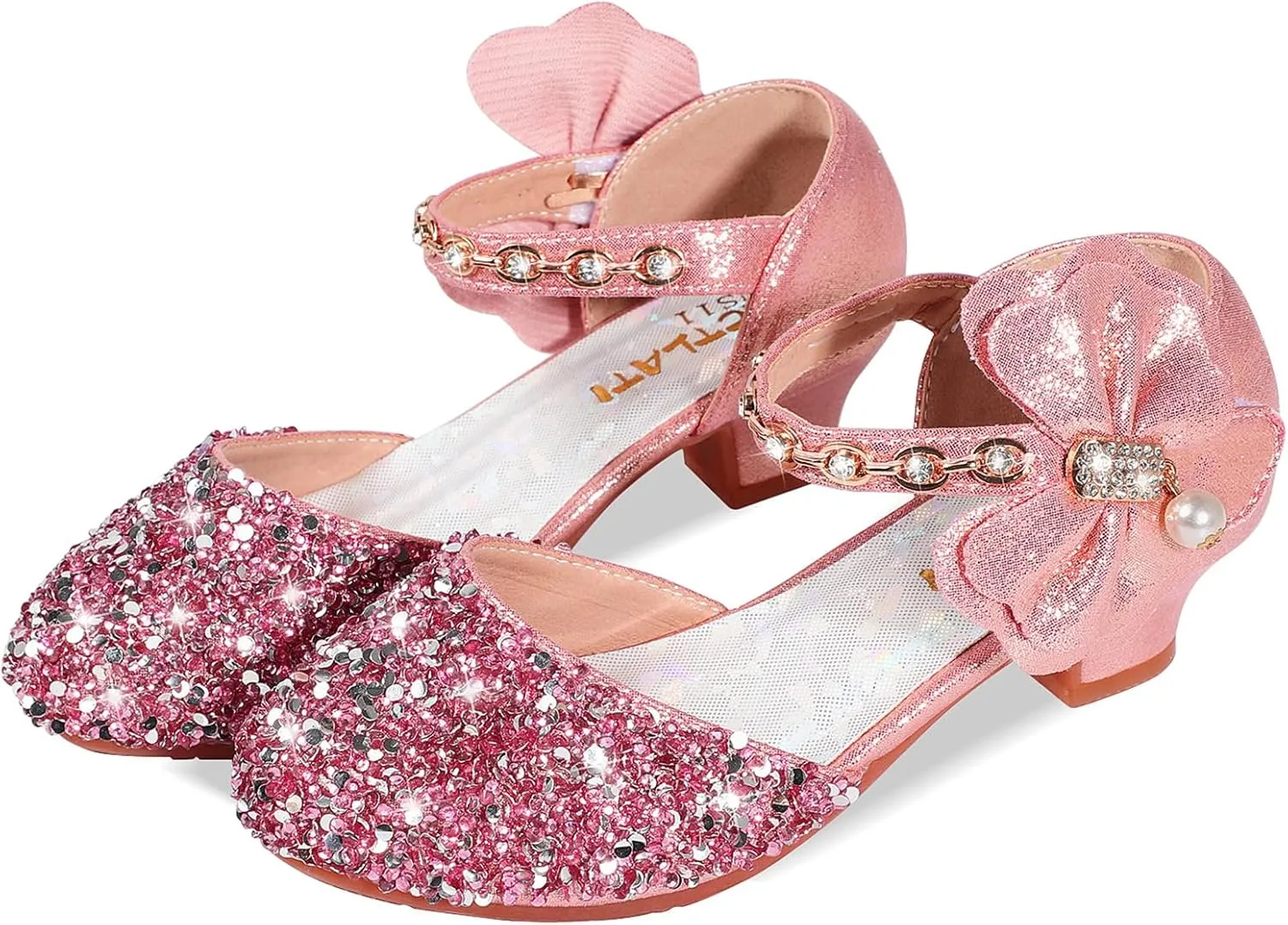 Girls Dress Pumps Glitter Sequins Princess Crystal High Heels Closed Toe Party Wedding Flower Girls Shoes (Little/Big Kid)