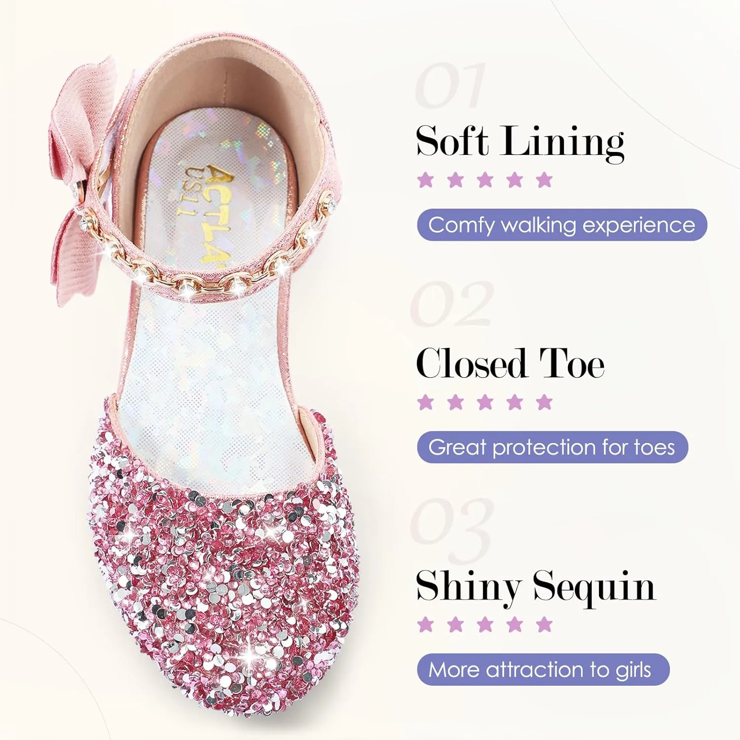 Girls Dress Pumps Glitter Sequins Princess Crystal High Heels Closed Toe Party Wedding Flower Girls Shoes (Little/Big Kid)
