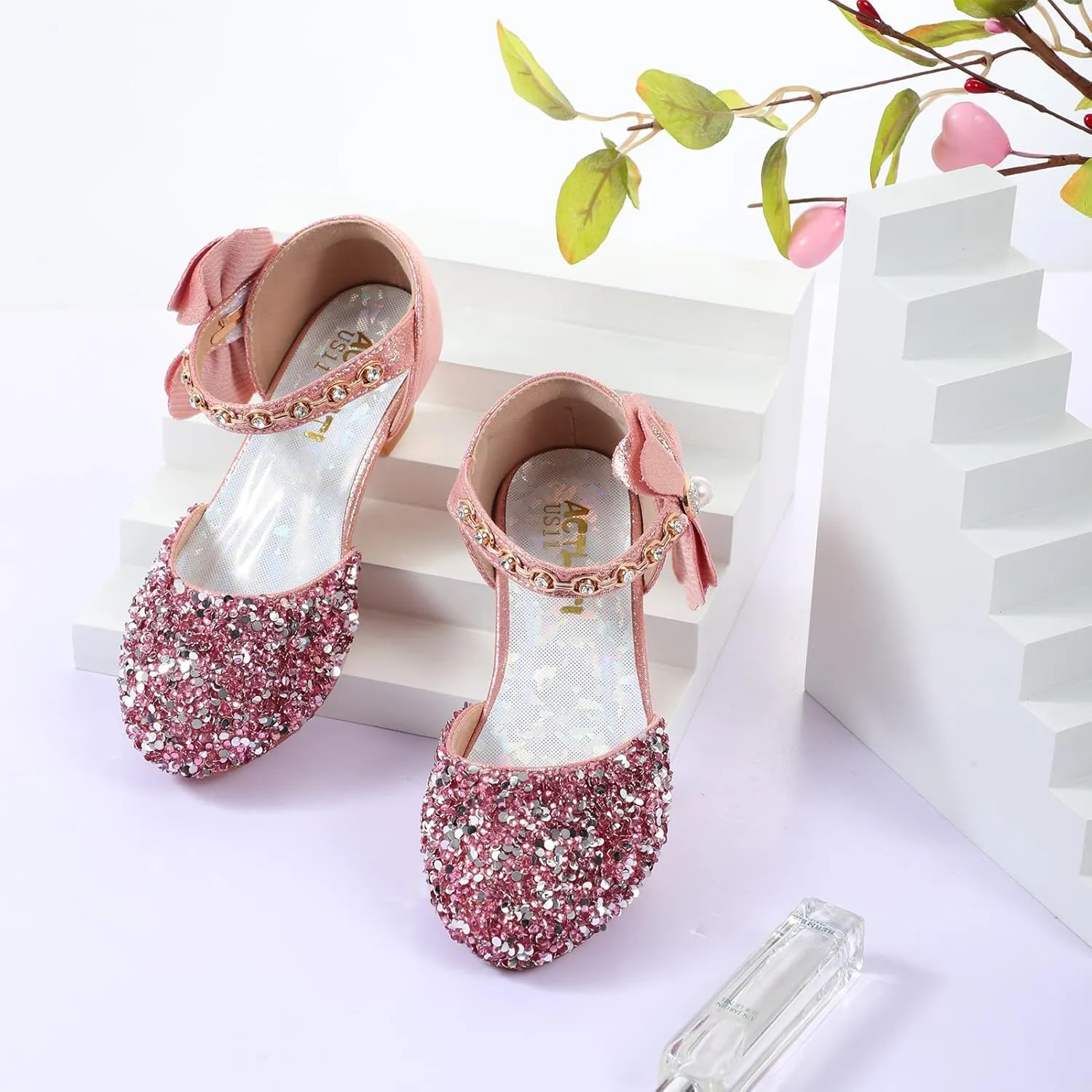 Girls Dress Pumps Glitter Sequins Princess Crystal High Heels Closed Toe Party Wedding Flower Girls Shoes (Little/Big Kid)