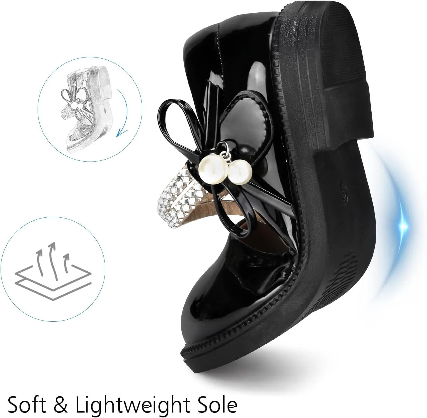 Girls Dress Shoes Mary Jane Princess Shoes Girls' Flats Glitter Low Heels Flower Wedding Party Footwear for Toddler Little/Big Kid