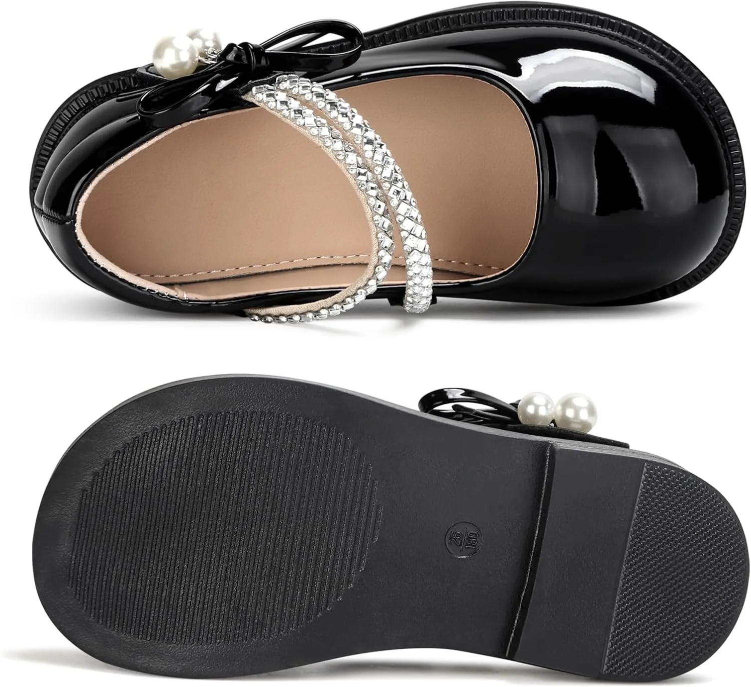 Girls Dress Shoes Mary Jane Princess Shoes Girls' Flats Glitter Low Heels Flower Wedding Party Footwear for Toddler Little/Big Kid