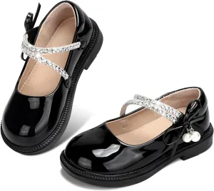 Girls Dress Shoes Mary Jane Princess Shoes Girls' Flats Glitter Low Heels Flower Wedding Party Footwear for Toddler Little/Big Kid