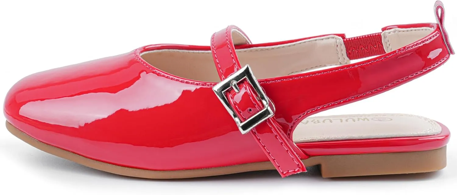 Girls Dress Shoes Square Toe Slingback Flats Adjustable Buckle Strap Mary Jane Shoes for Girls for Wedding,Party,Birthday