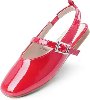 Girls Dress Shoes Square Toe Slingback Flats Adjustable Buckle Strap Mary Jane Shoes for Girls for Wedding,Party,Birthday