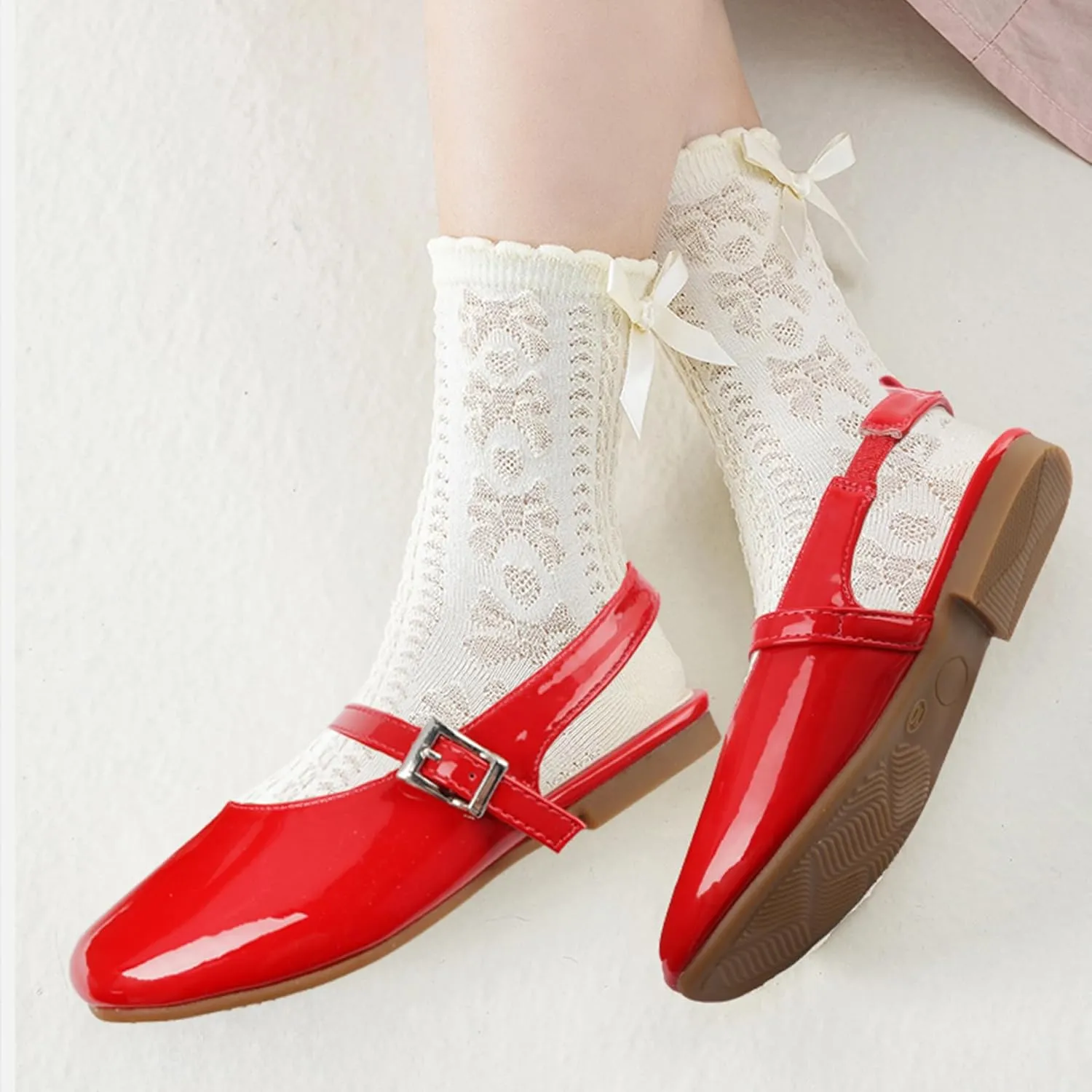 Girls Dress Shoes Square Toe Slingback Flats Adjustable Buckle Strap Mary Jane Shoes for Girls for Wedding,Party,Birthday