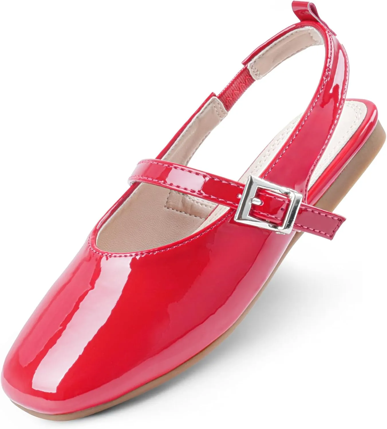 Girls Dress Shoes Square Toe Slingback Flats Adjustable Buckle Strap Mary Jane Shoes for Girls for Wedding,Party,Birthday
