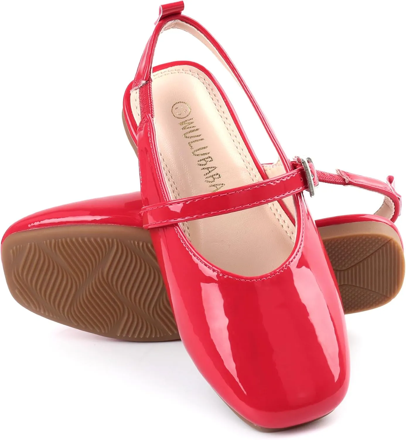 Girls Dress Shoes Square Toe Slingback Flats Adjustable Buckle Strap Mary Jane Shoes for Girls for Wedding,Party,Birthday