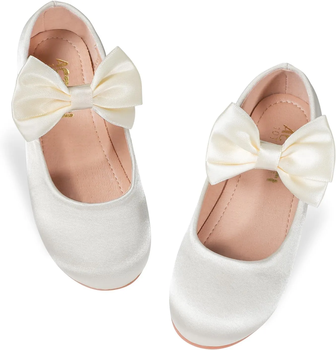 Girls' Mary Jane Ballet Flats - Bow & Velcro Strap Princess Shoes for Wedding, Party, School | Comfortable Non-Slip Satin Dress Shoes