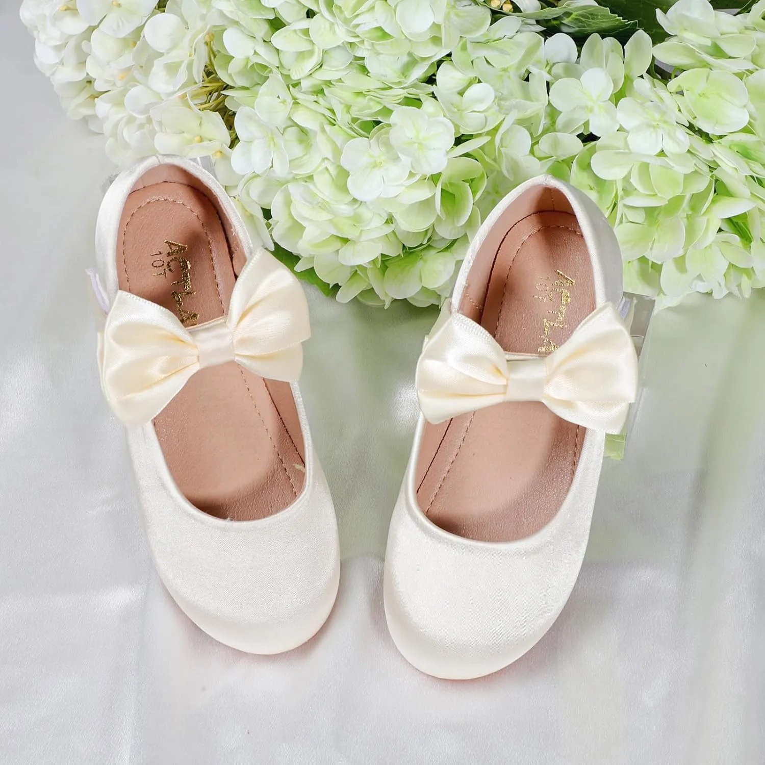 Girls' Mary Jane Ballet Flats - Bow & Velcro Strap Princess Shoes for Wedding, Party, School | Comfortable Non-Slip Satin Dress Shoes