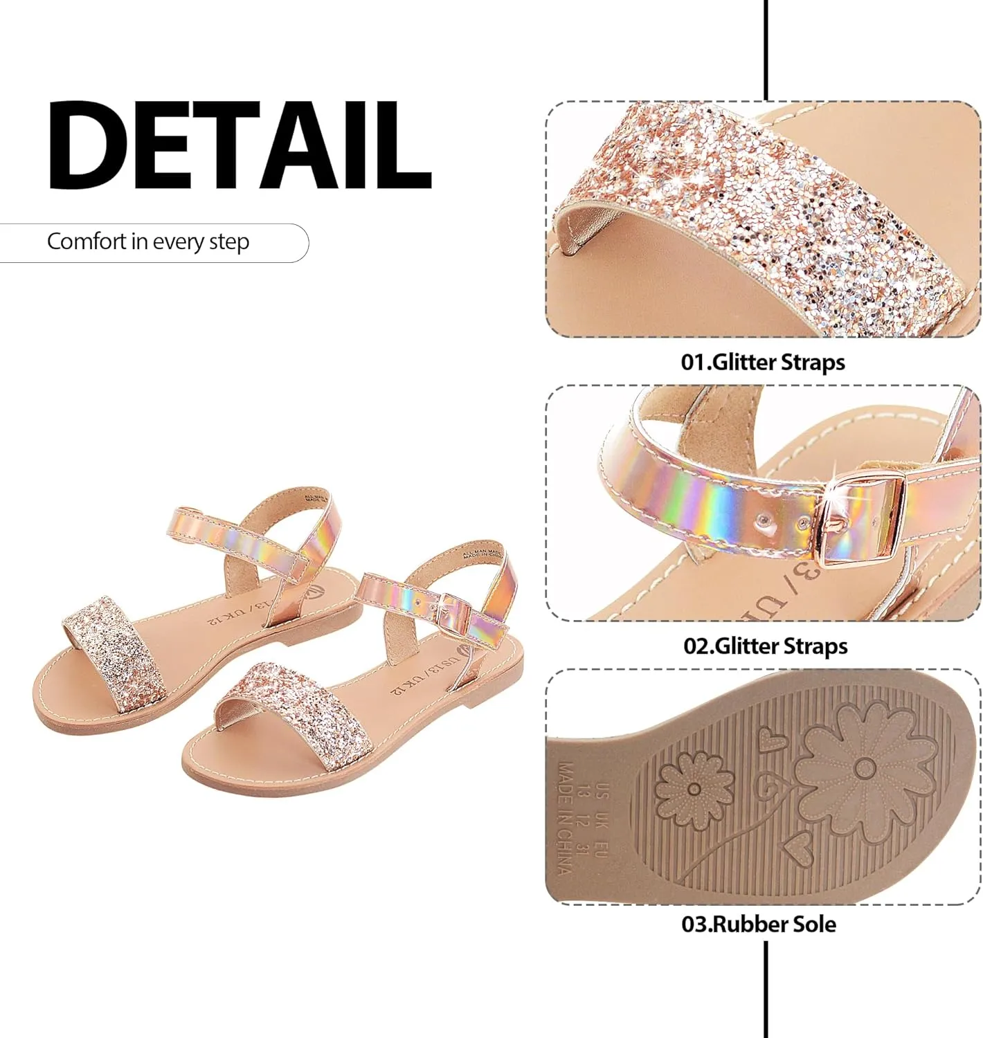 Girls Sandals Open Toe Summer Flats Dress Sandals