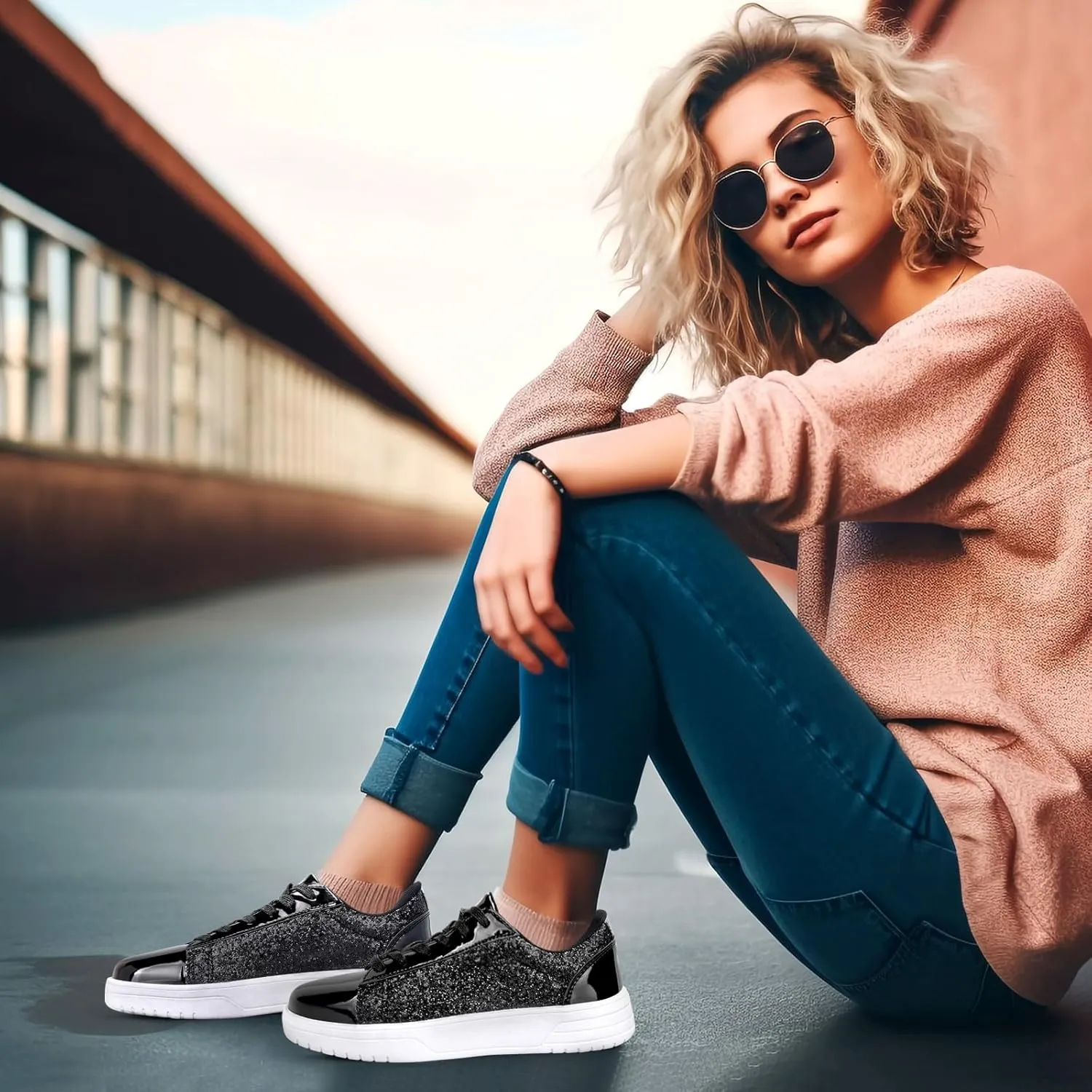 Glitter Sneakers for Women - Sparkly Bling Sequin Sneakers for Wedding, Party & Casual Wear