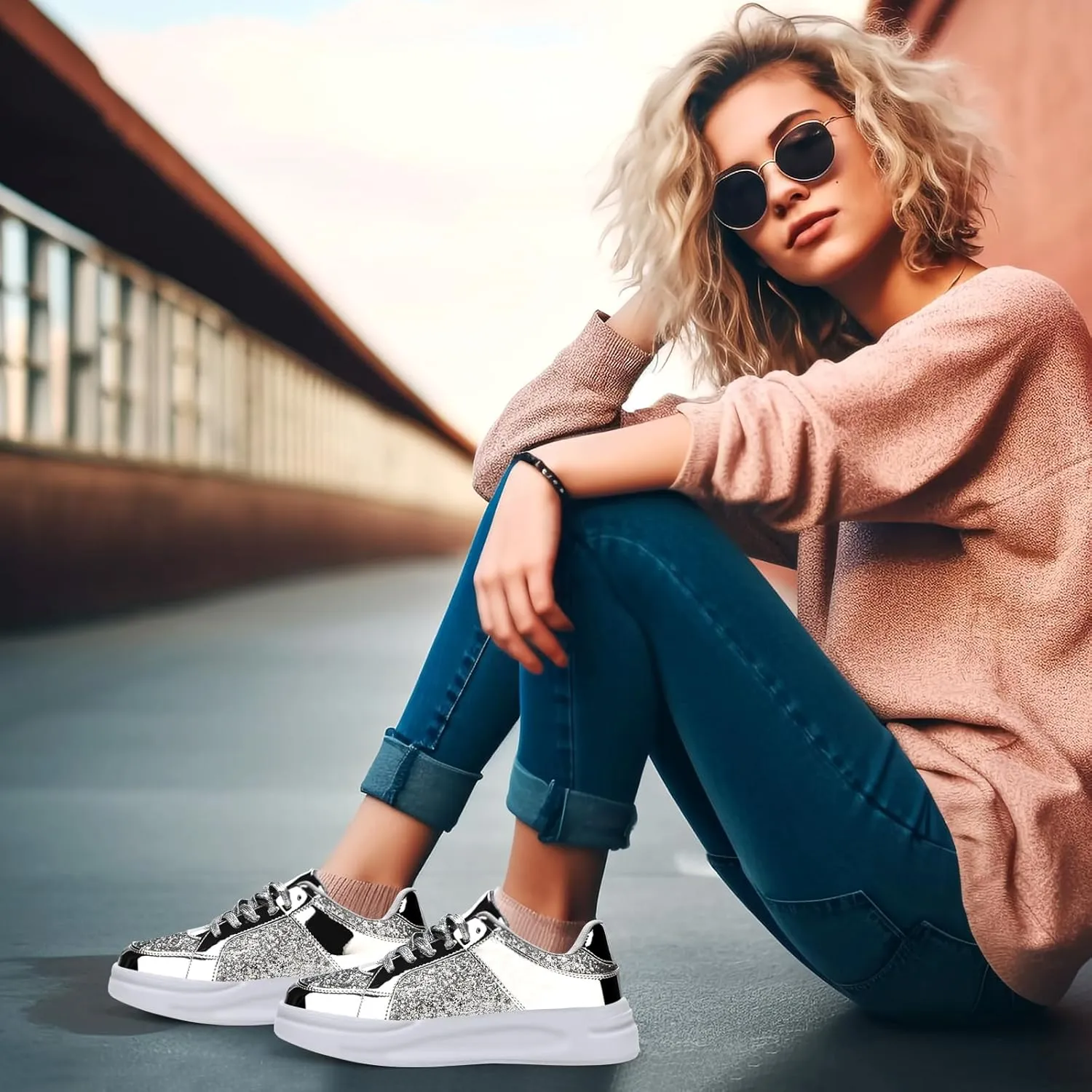 Glitter Sneakers for Women - Sparkly Bling Sequin Sneakers for Wedding, Party & Casual Wear