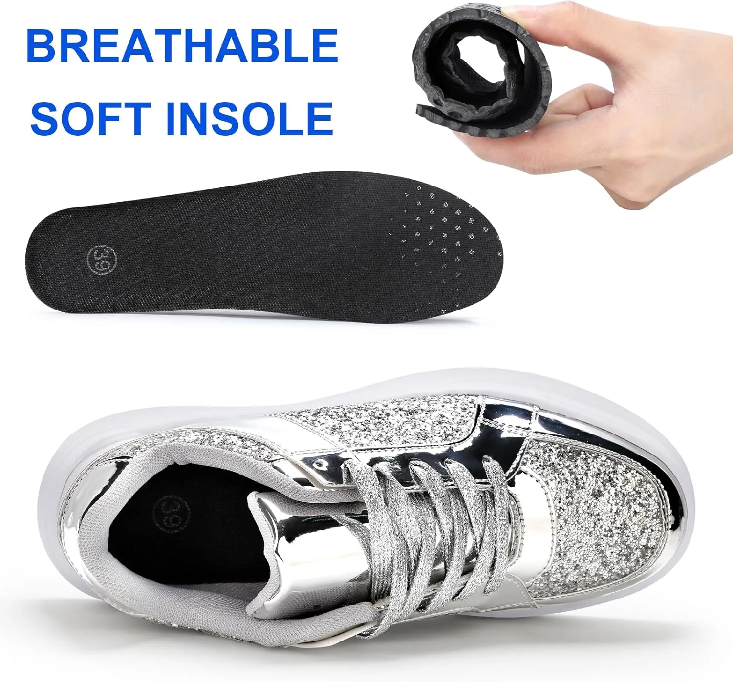 Glitter Sneakers for Women - Sparkly Bling Sequin Sneakers for Wedding, Party & Casual Wear