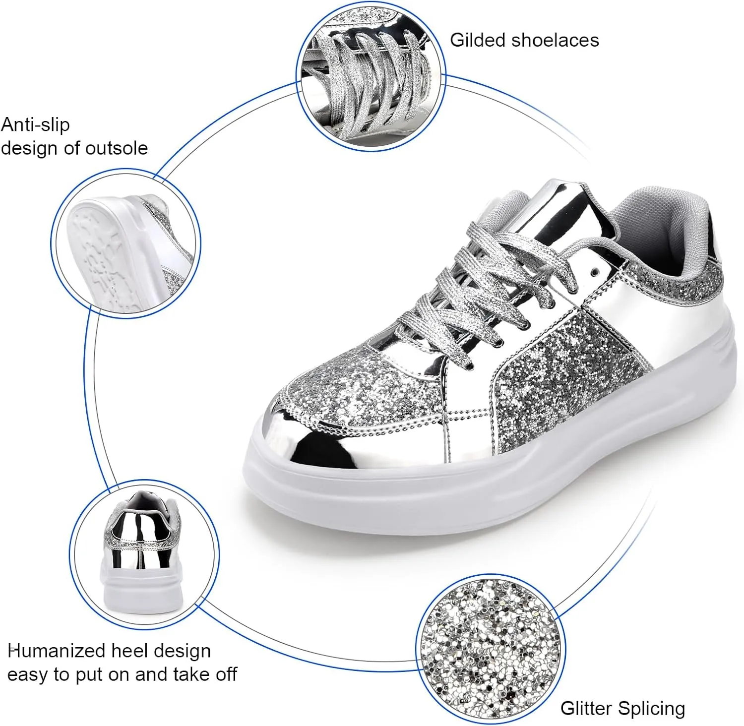 Glitter Sneakers for Women - Sparkly Bling Sequin Sneakers for Wedding, Party & Casual Wear