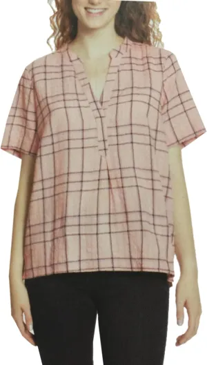 Gloria Vanderbilt Women's V Neck Short Sleeve High-Low Hem Work Blouses Top