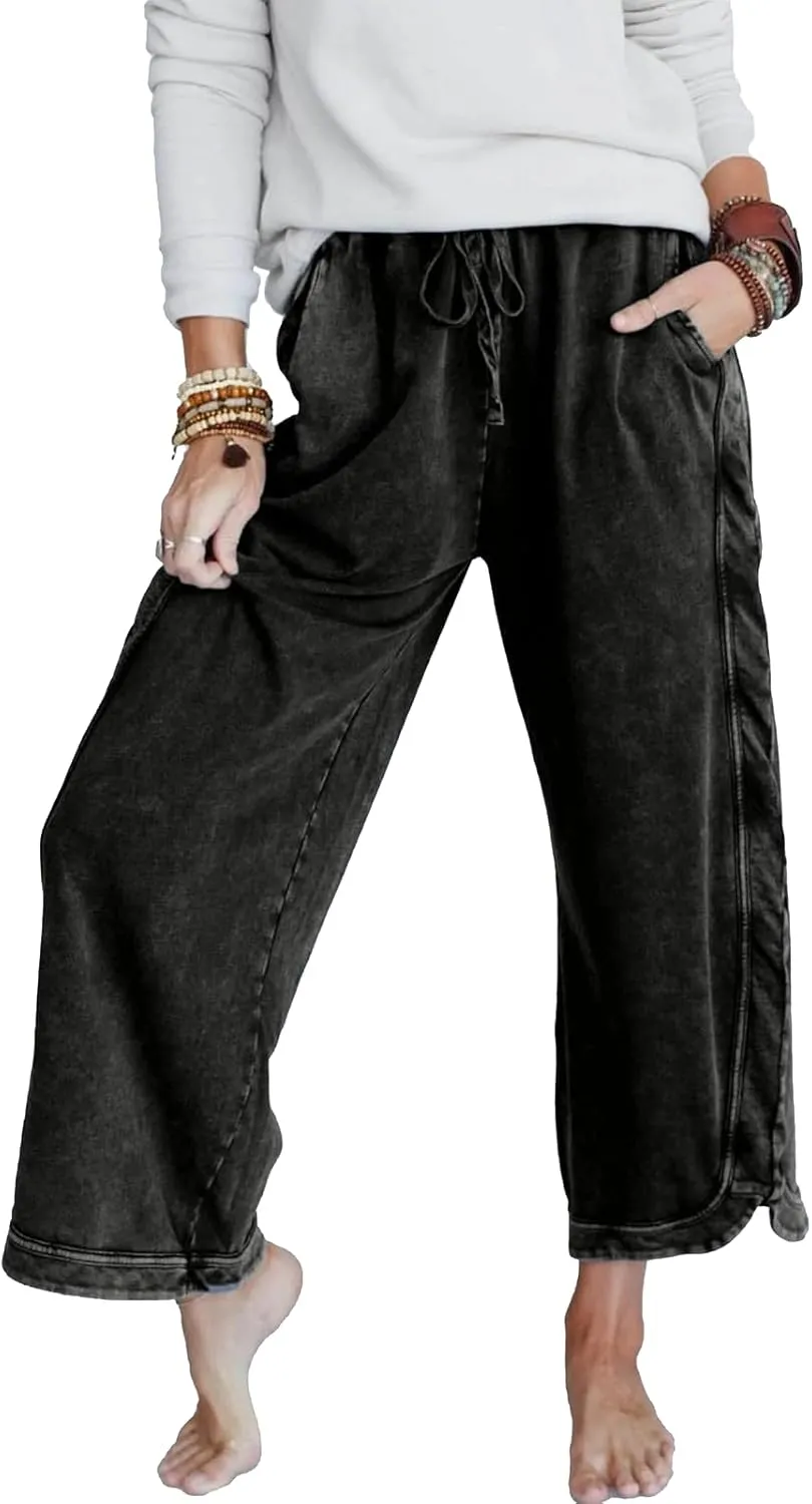 Gnveub Women's Yoga Pants Lightweight Wide Leg Sweatpants High Waisted Drawstring Loose Lounge Pant with Pockets