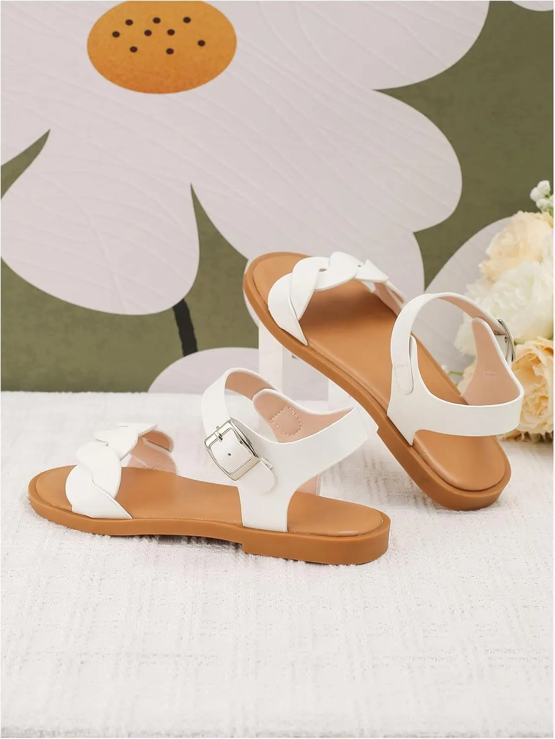 GORGLITTER Girl's Crossover Open Toe Cute Flats Dress Sandals Strappy Summer Shoes