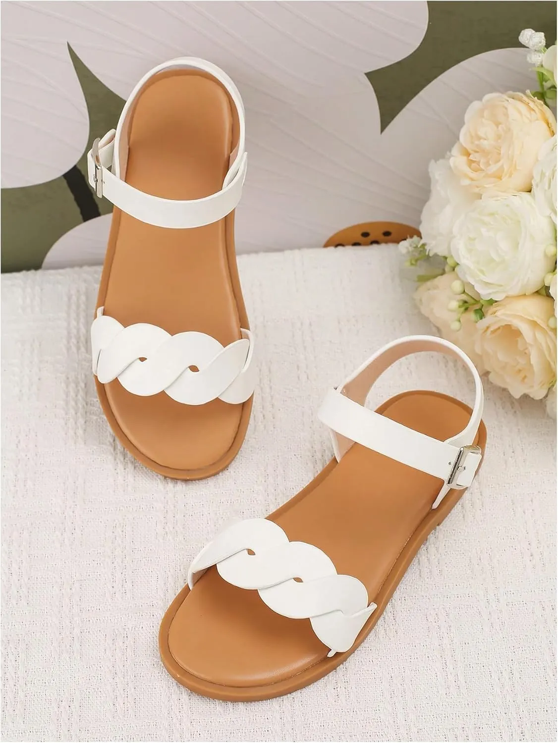 GORGLITTER Girl's Crossover Open Toe Cute Flats Dress Sandals Strappy Summer Shoes