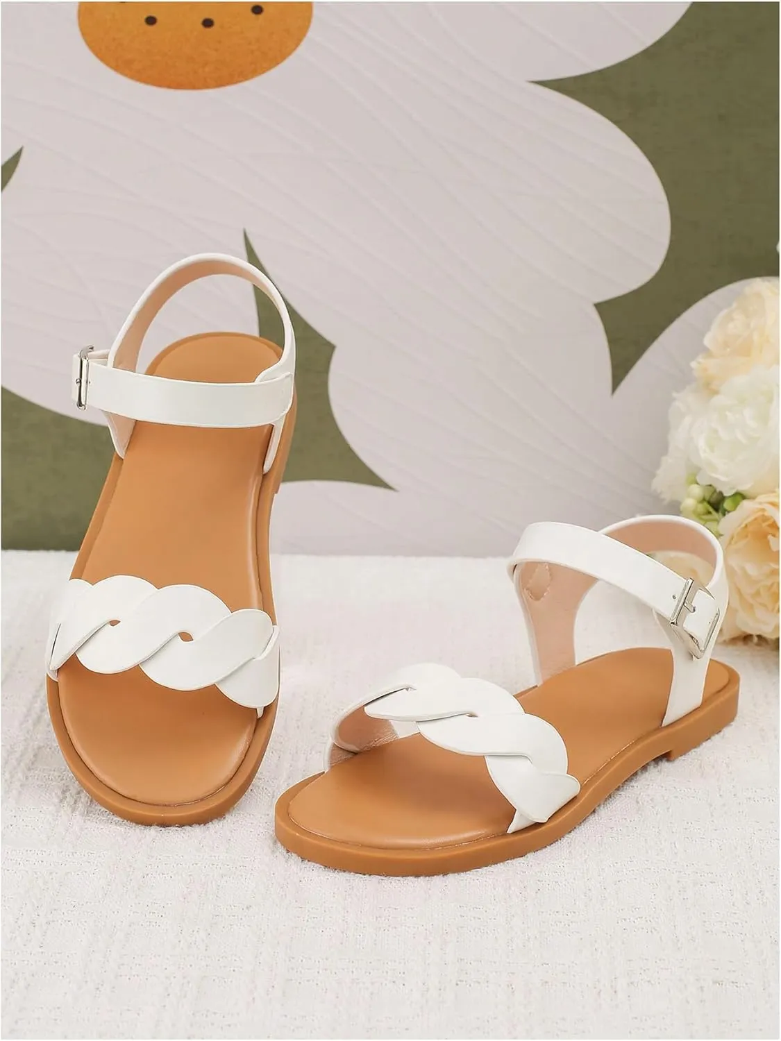 GORGLITTER Girl's Crossover Open Toe Cute Flats Dress Sandals Strappy Summer Shoes
