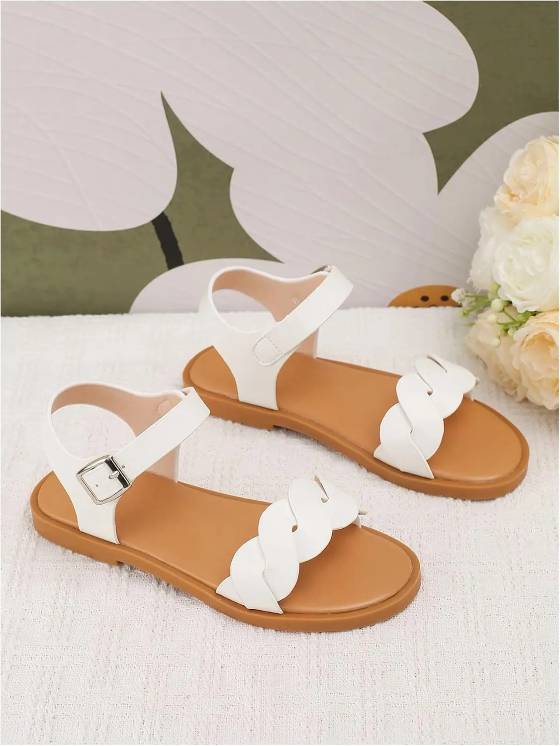 GORGLITTER Girl's Crossover Open Toe Cute Flats Dress Sandals Strappy Summer Shoes