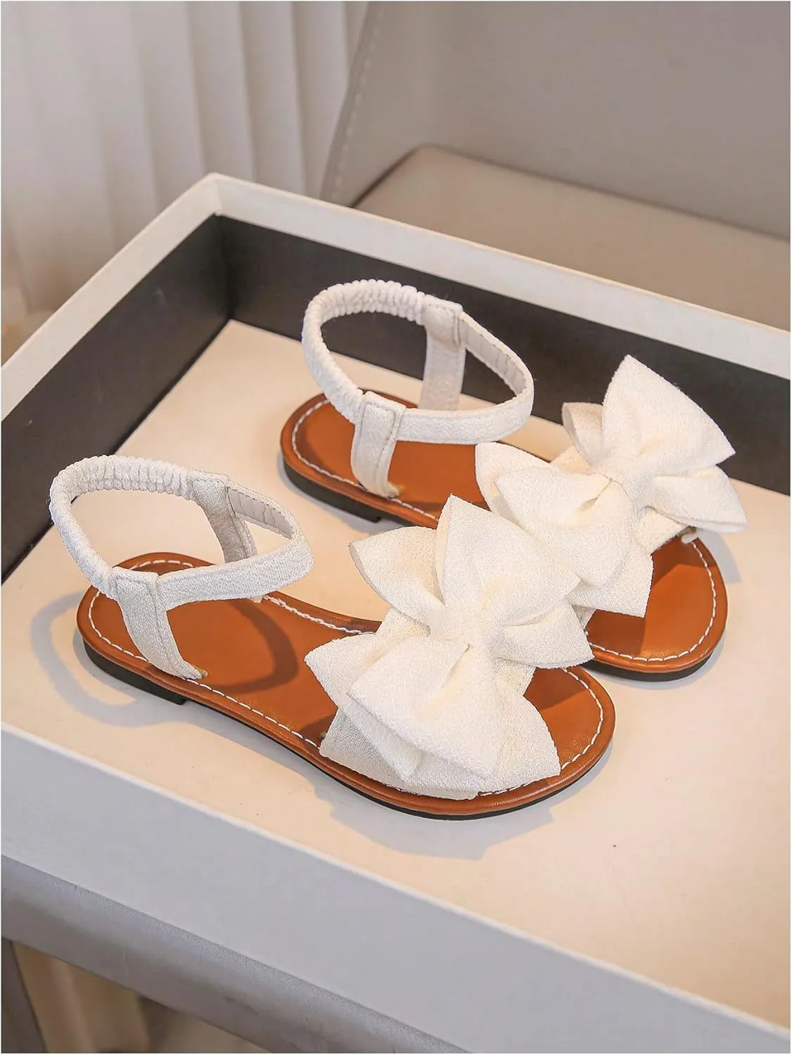 GORGLITTER Girl's Sandals Dressy Bow Ankle Strap Sandal Open Toe Slides Flats Summer Cute Vacation Sandals