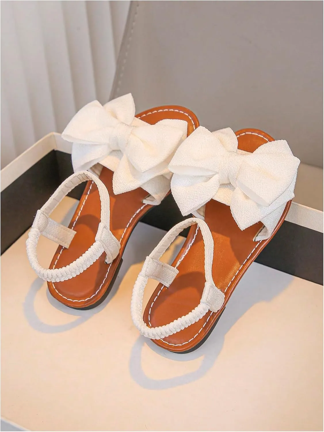 GORGLITTER Girl's Sandals Dressy Bow Ankle Strap Sandal Open Toe Slides Flats Summer Cute Vacation Sandals