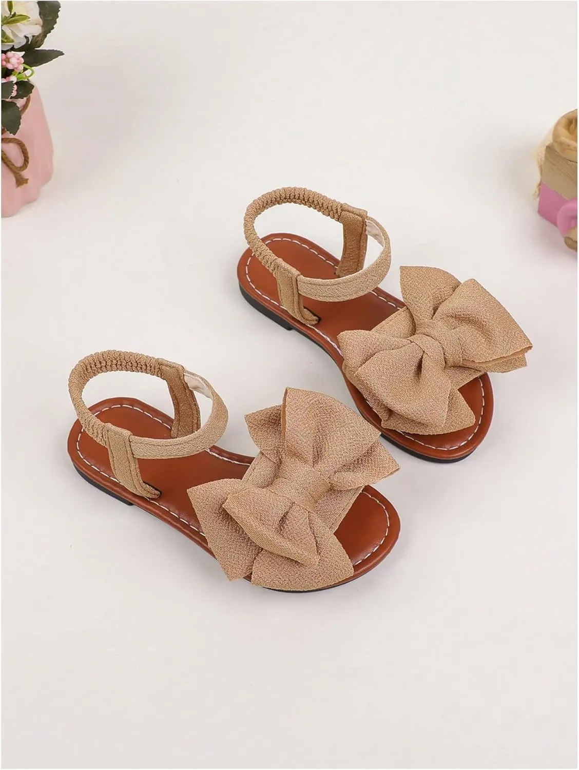 GORGLITTER Girl's Sandals Dressy Bow Ankle Strap Sandal Open Toe Slides Flats Summer Cute Vacation Sandals