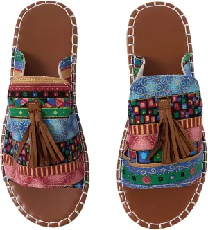 GORGLITTER Women's Rainbow Colorful Summer Flat Sandals 2025 Boho Beach Vacation Slides Shoes